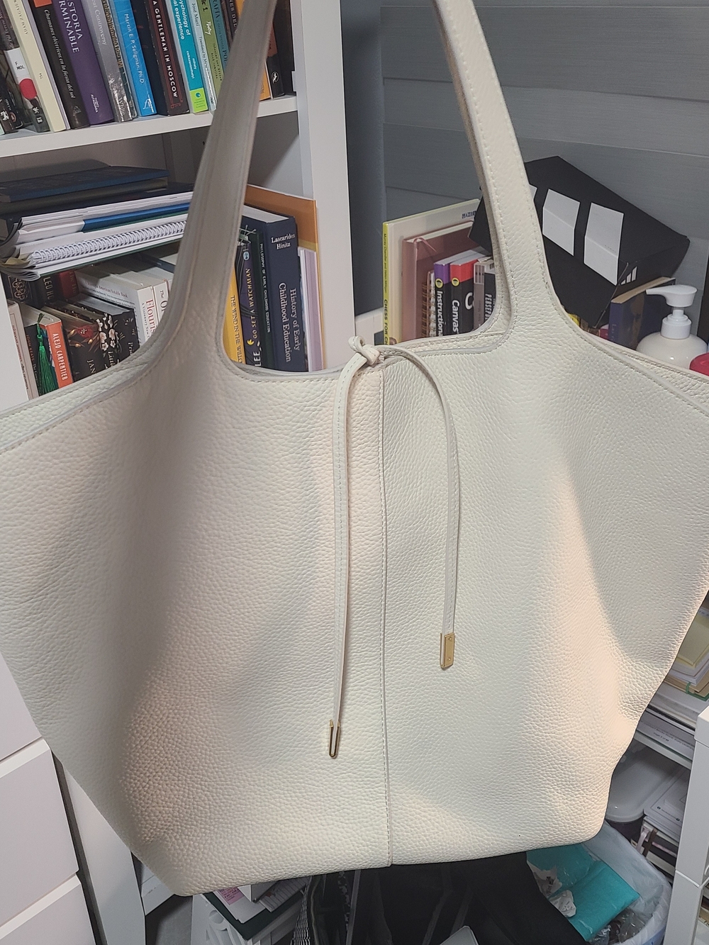 Vince Cream Pebbled Leather Tote